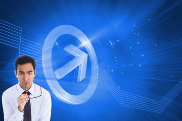 Poster - Composite image of unsmiling businessman holding glasses