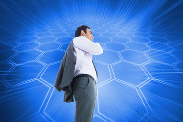 Poster - Composite image of unsmiling businessman standing