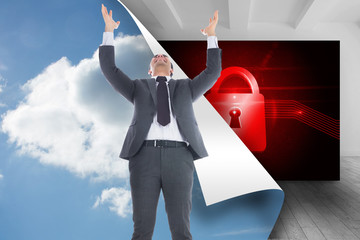 Poster - Composite image of businessman with arms raised