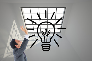 Poster - Composite image of stressed businessman with arms raised