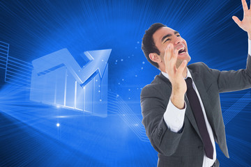 Poster - Composite image of excited businessman with arms raised