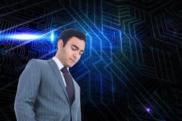 Poster - Composite image of unsmiling businessman standing