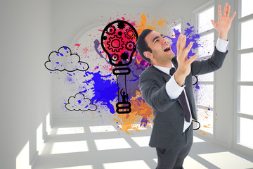 Poster - Composite image of excited businessman with arms raised