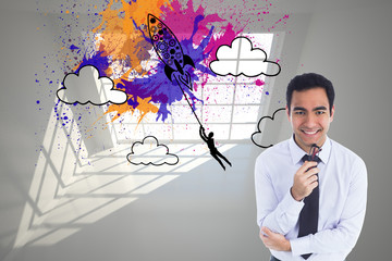 Poster - Composite image of smiling businessman holding glasses