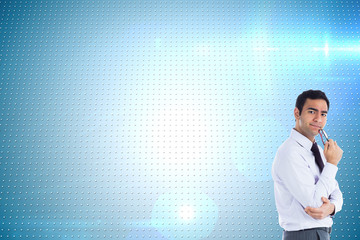 Poster - Composite image of thinking businessman holding glasses
