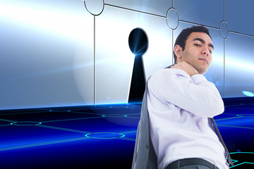 Poster - Composite image of unsmiling businessman standing