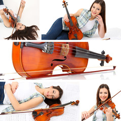 Wall Mural - Collage of beautiful young girl with violin