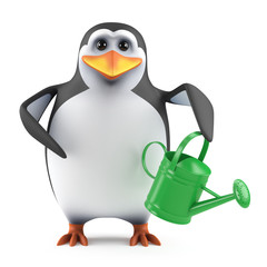 Fototapete - Cute penguin works in his allotment