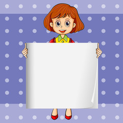 Canvas Print - A girl holding an empty signage with a polkadot background