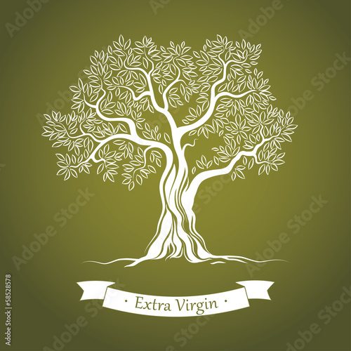 Fototapeta na wymiar Olive tree on green paper. Olive oil. For labels, pack.