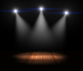 Illustration of Spotlights on empty old wooden stage