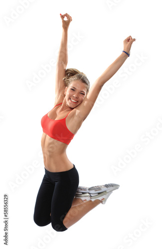 Foto-Stoff bedruckt - Weight loss fitness woman jumping (von Omar)