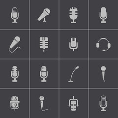 Wall Mural - vector black microphone icons set