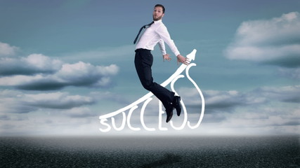 Poster - Beautiful young businessman jumping