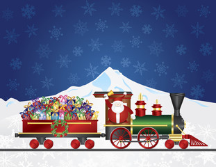 Wall Mural - Santa Claus on Train with Presents on Night Snow Scene