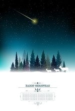 Christmas Background With Deer And Pine Forest