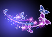 Glowing Background With Butterflies And Stars