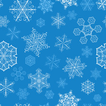 Christmas Seamless Pattern With Big And Small Snowflakes On Blue