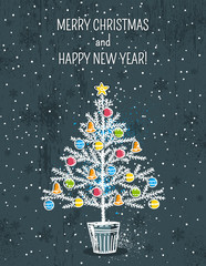 grey background with christmas tree, vector
