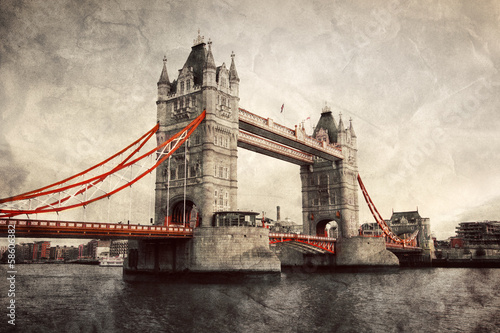 Naklejka - mata magnetyczna na lodówkę Tower Bridge in London, England, the UK. Vintage style