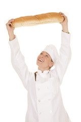 woman chef bread over head