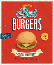 Vintage Burgers Poster. Vector Illustration.