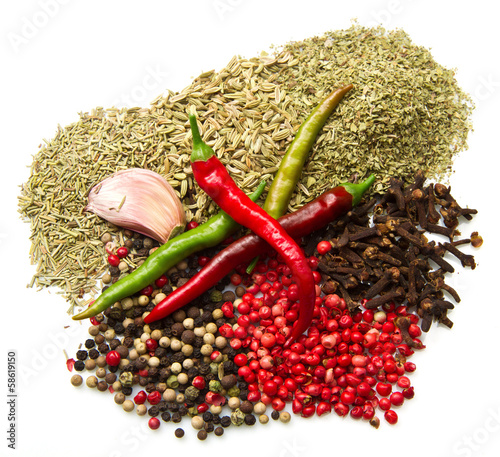 Naklejka na szybę Powder spices in white table background