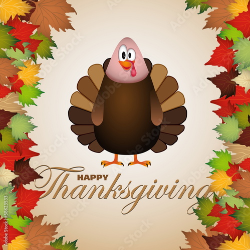 Photographie Happy Thanksgiving cartoon turkey - card vector illustration