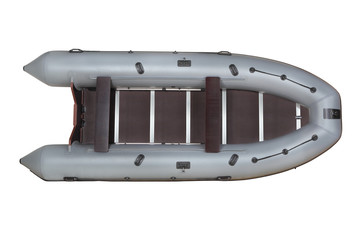 Gray, inflatable boat pvc, top view, isolated on white.