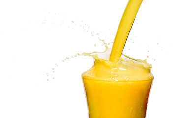 Wall Mural - Orange juice is pouring on a white background