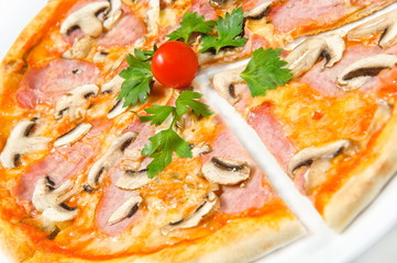 Wall Mural - pizza with ham and mushrooms