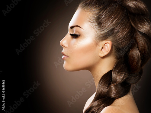 Plakat na zamówienie Hair Braid. Beautiful Woman with Healthy Long Hair