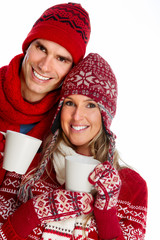 Sticker - Christmas couple drinking hot tea.