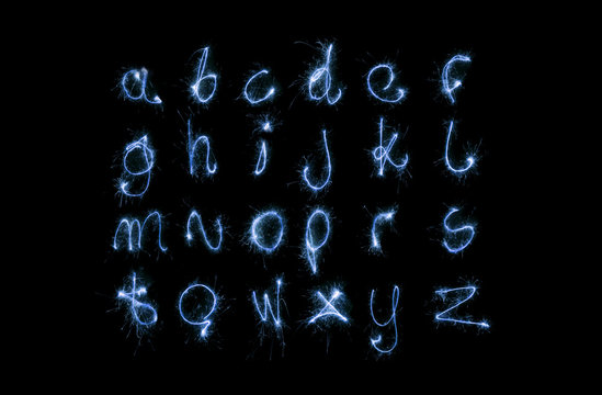 blue magic alphabet isolated on black