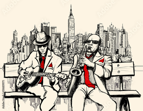 Naklejka na szafę two jazz men playing in New York