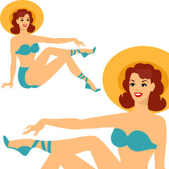 Wall Mural - Beautiful pin up girl 1950s style in swimsuit.