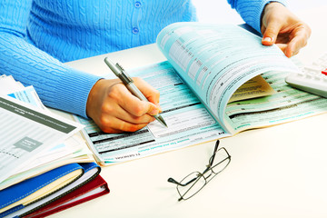 Aufkleber - Hands with calculator.