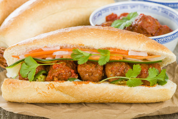 Wall Mural - Banh Mi Xiu Mai - Vietnamese sandwich with meatballs