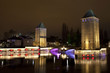 Towers of medieval bridge Ponts Couverts in Strasbourg, Alsace,