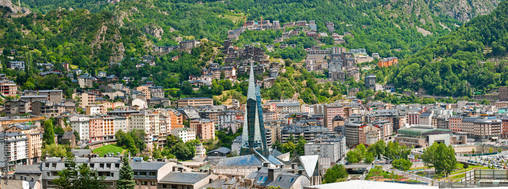Aerial view of the Andorra la Vella, Andorra - obrazy, fototapety, plakaty 