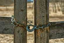 A Close-up Of A Chain Locking A Wooden Fence.