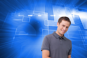 Poster - Composite image of smiling young man with tablet computer