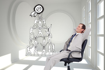 Poster - Composite image of side view of businessman leaning back in his