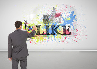 Poster - Composite image of businessman standing back to camera writing w