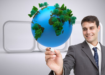 Poster - Composite image of young businessman writing something
