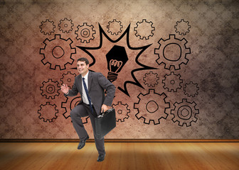 Poster - Composite image of cheerful businessman in a hury