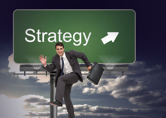 Poster - Composite image of happy businessman in a hury