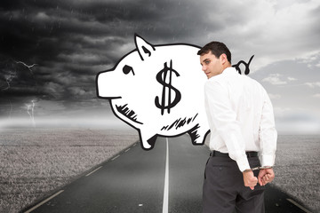 Poster - Composite image of businessman wearing handcuffs