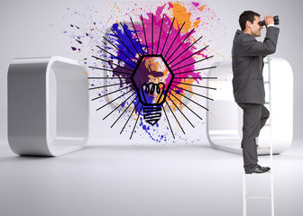 Poster - Composite image of businessman standing on ladder
