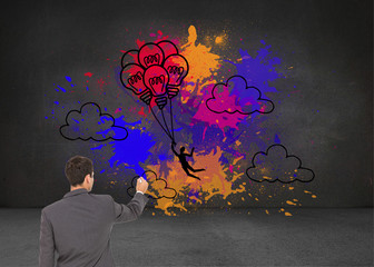 Poster - Composite image of businessman standing back to camera writing w